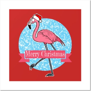 Flamingo Merry Christmas Posters and Art